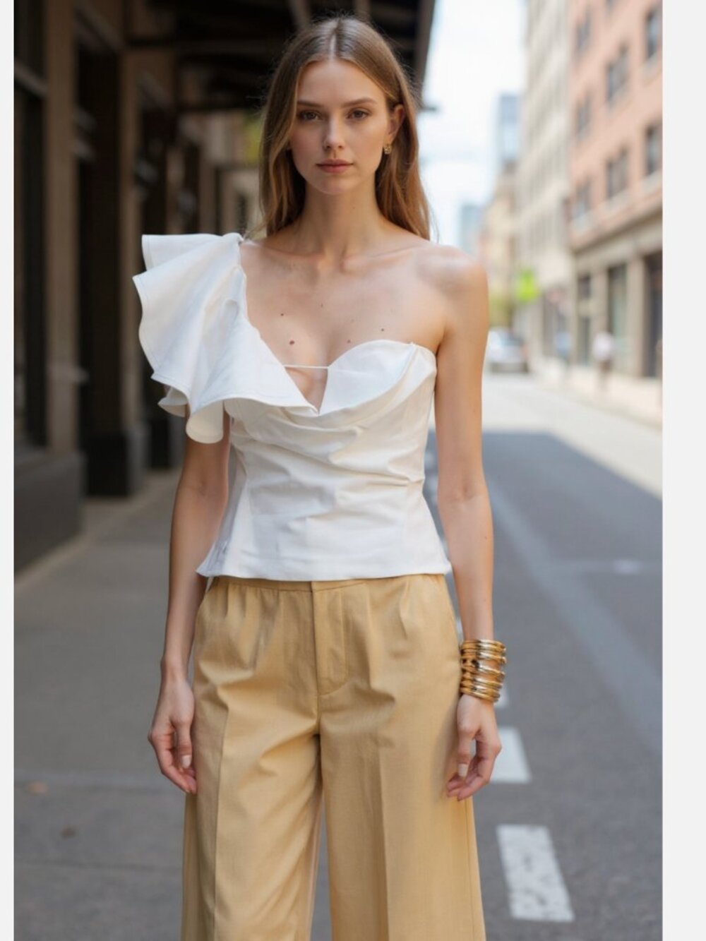 NWOT ZARA COLLECTION VOLUMINOUS TOP SIZE M Oyster-white | 3038/495/ SZ-XS